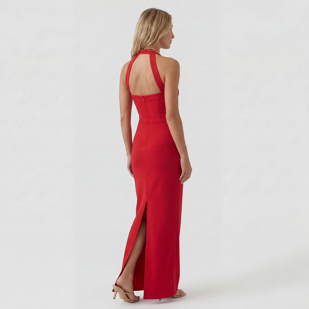 Maxikleid für Damen mit Neckholder-Ausschnitt aus Stretch-Strick – Eleganter Bodycon-Schnitt