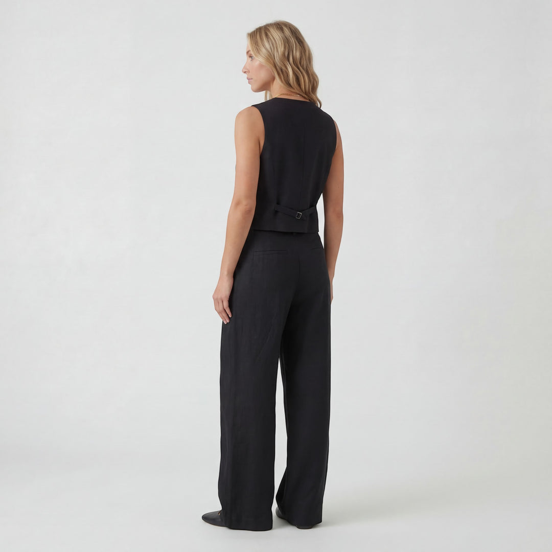 Women's cotton wide-leg pants and cardigan set – Structured fit