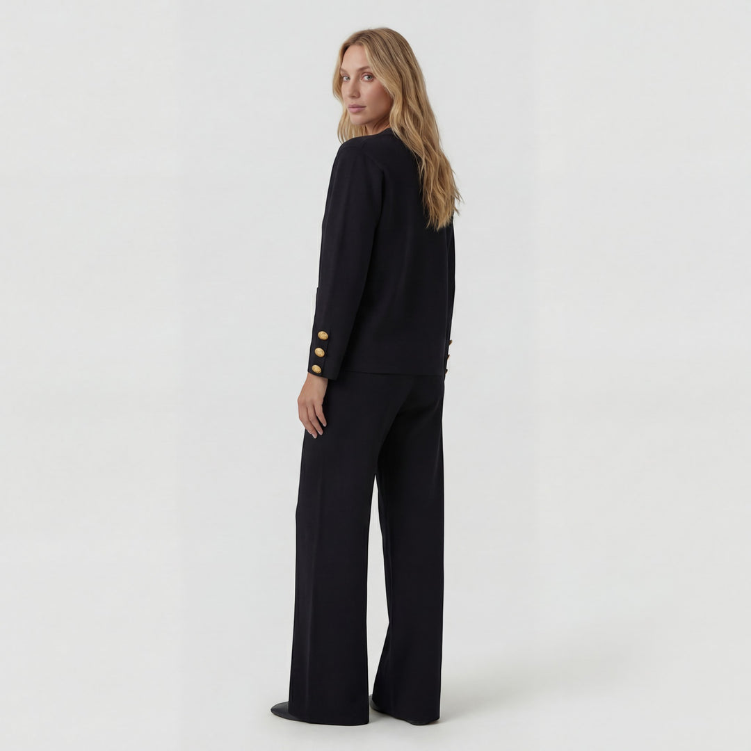 Women's Acrylic Knit Cardigan and Pants Set – Relaxed Fit, Button-Down Style