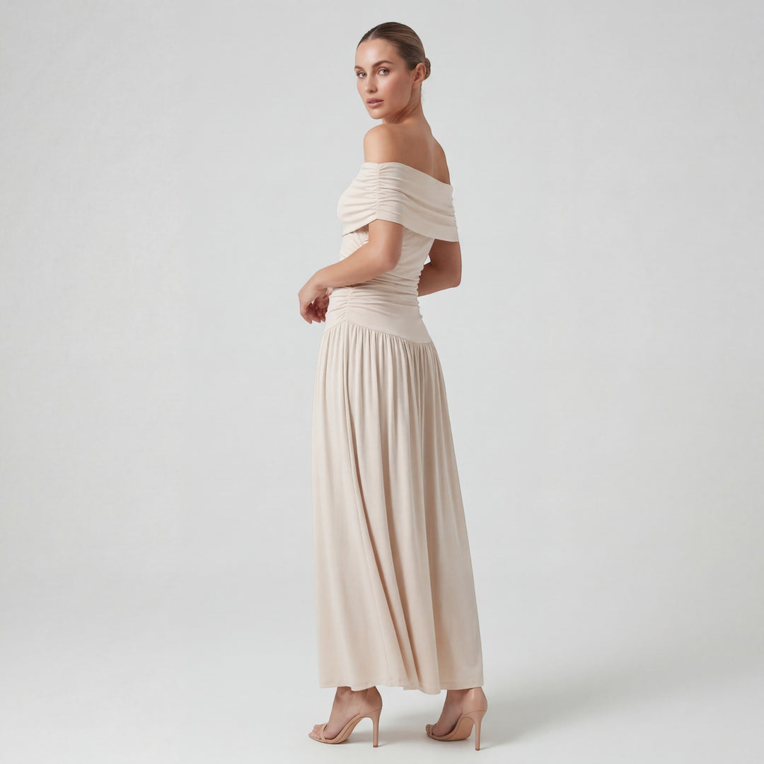 Riche | Robe Longue Femme Plissée à Épaules Dénudées