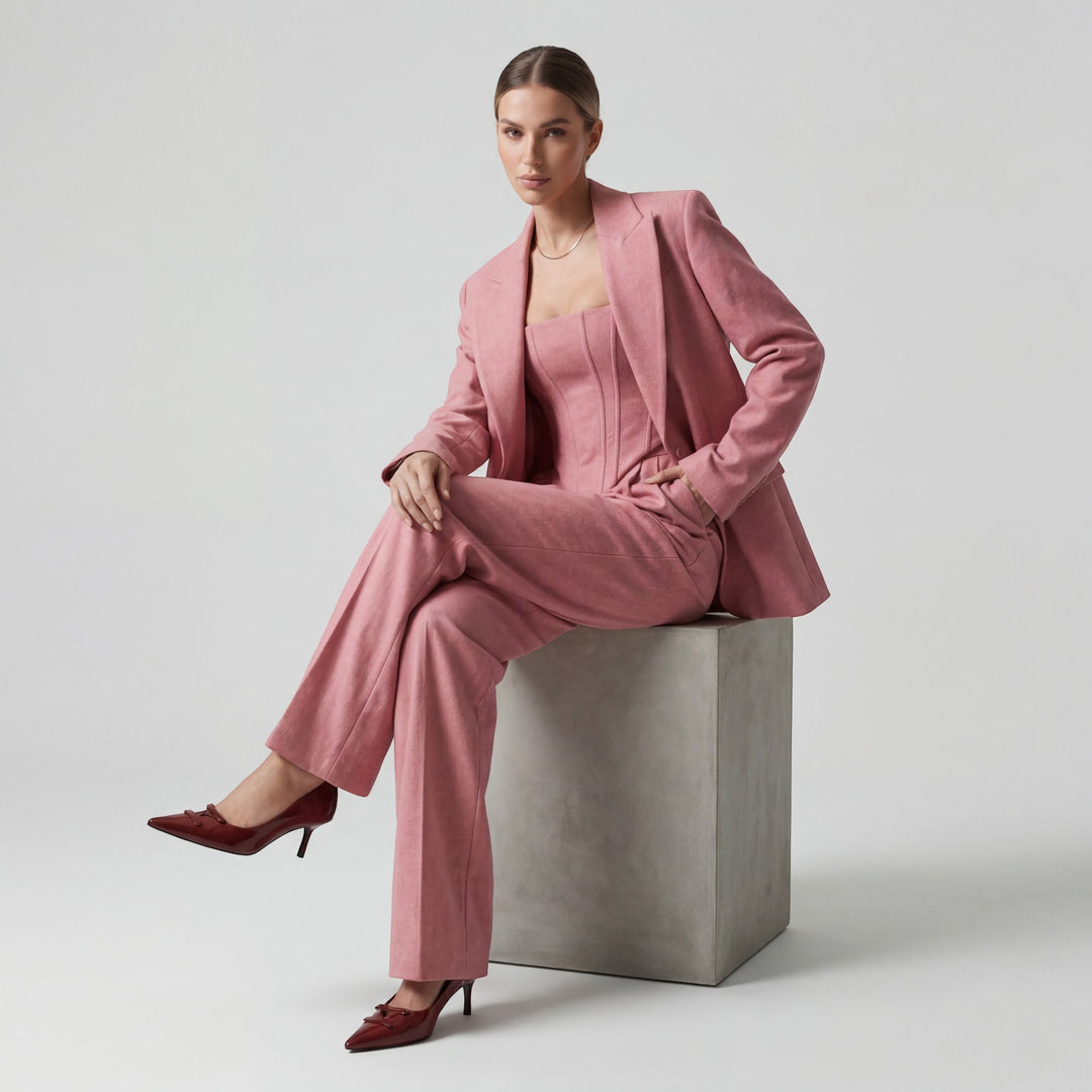 Riche | Ensemble Tailleur Femme Trois Pièces en Coton Chevron
