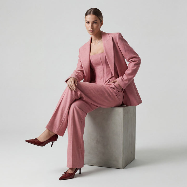 Riche | Ensemble Tailleur Femme Trois Pièces en Coton Chevron