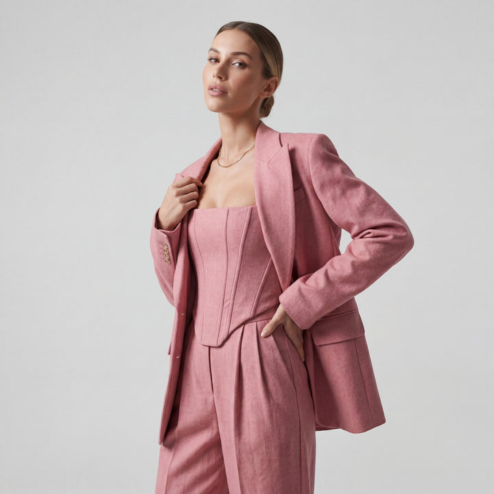 Riche | Ensemble Tailleur Femme Trois Pièces en Coton Chevron