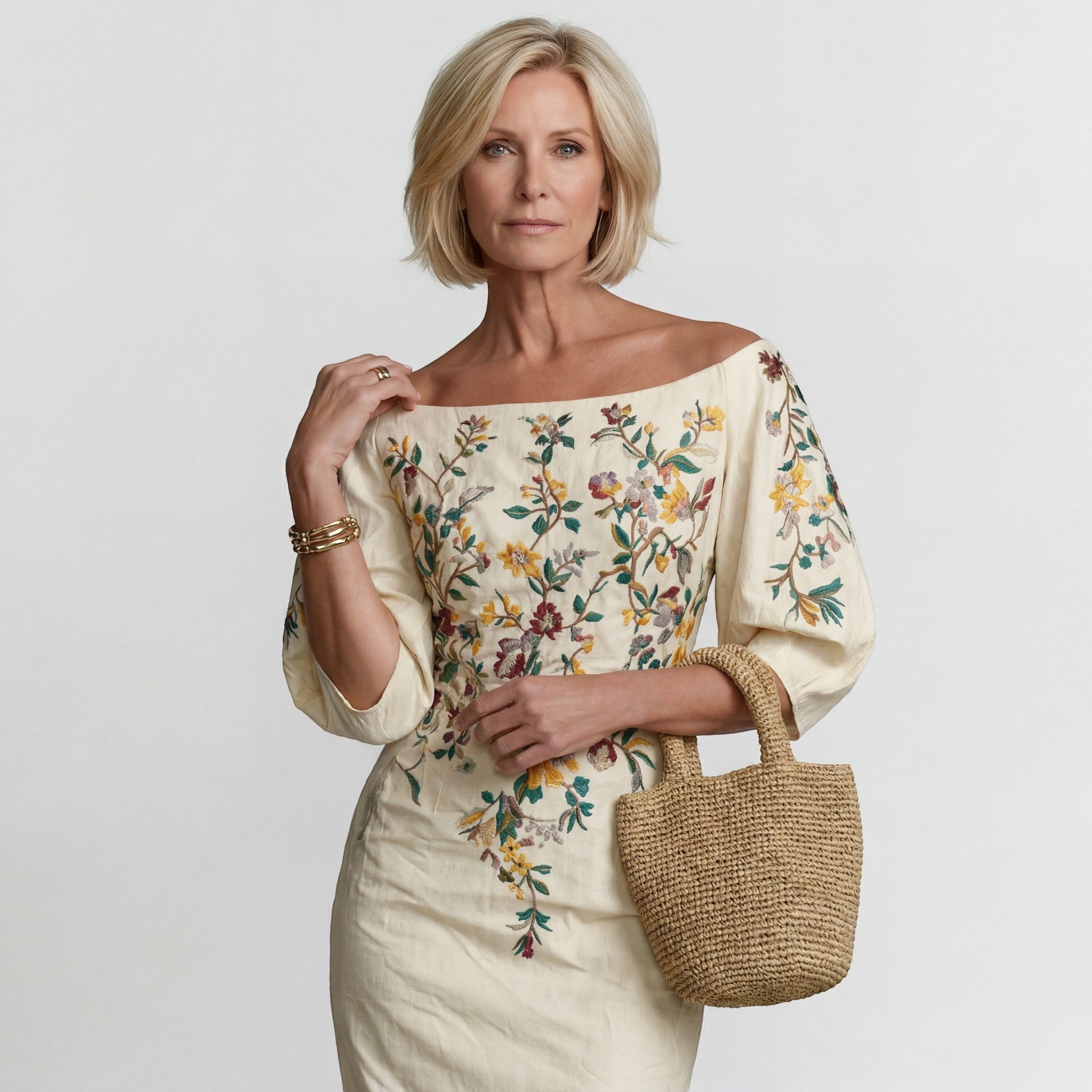 Robe Midi Épaules Dénudées Femme – Coupe Ajustée Tailleur | Mélange de Coton