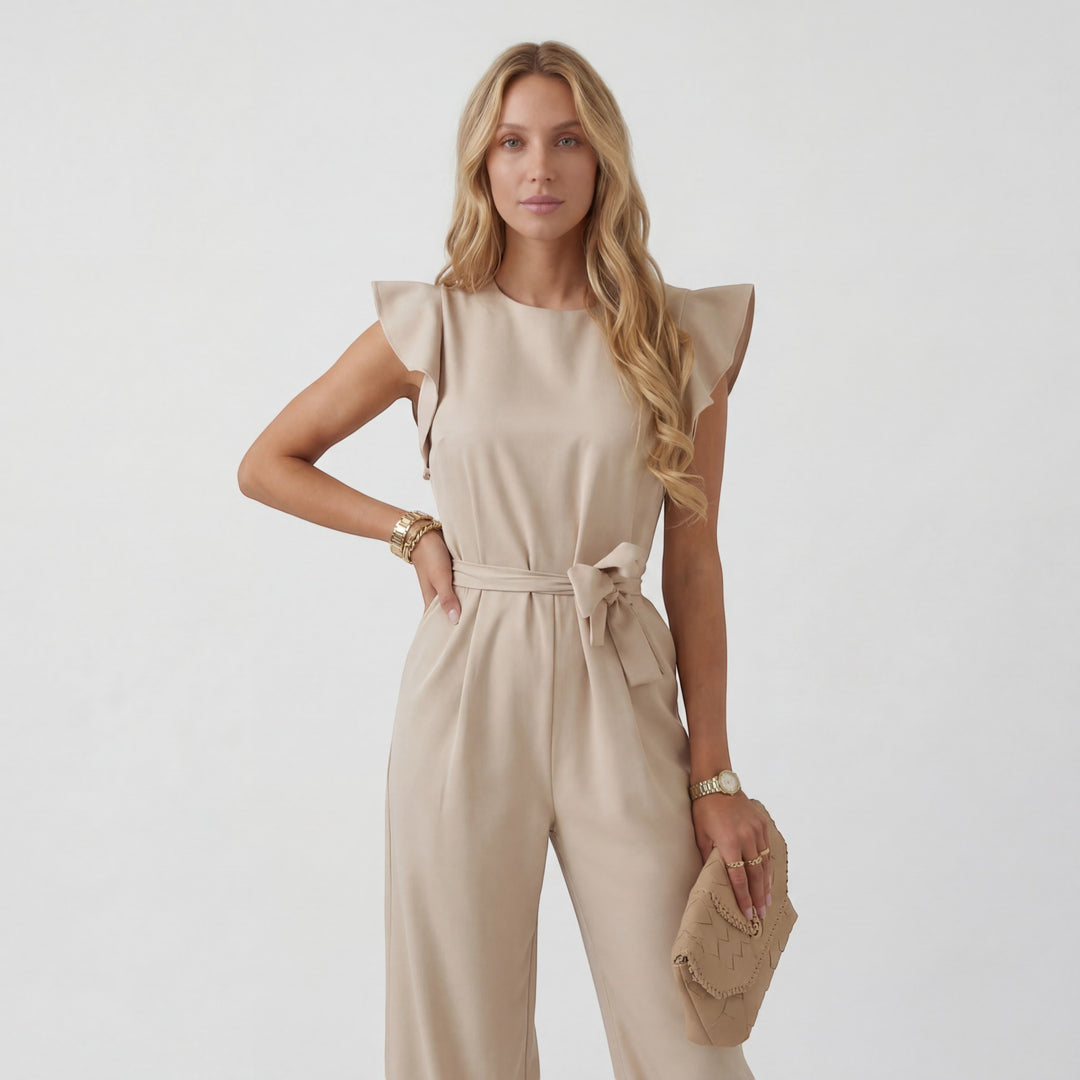 Combinaison Femme Jambe Large – Taille Haute Ceinture à Nouer | Drapé Fluide Tissu Tissé
