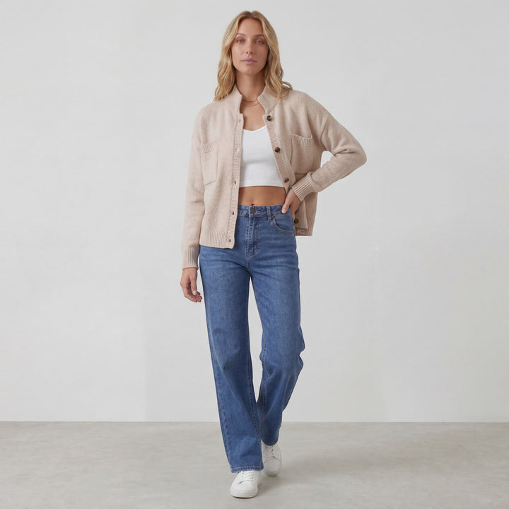 Cardigan Femme Maille Boutonnée – Coupe Ample Manches Longues | Maille Structurée