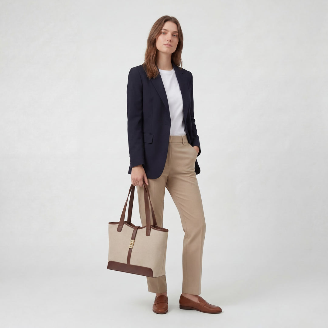 Structured canvas tote bag for women – Large capacity