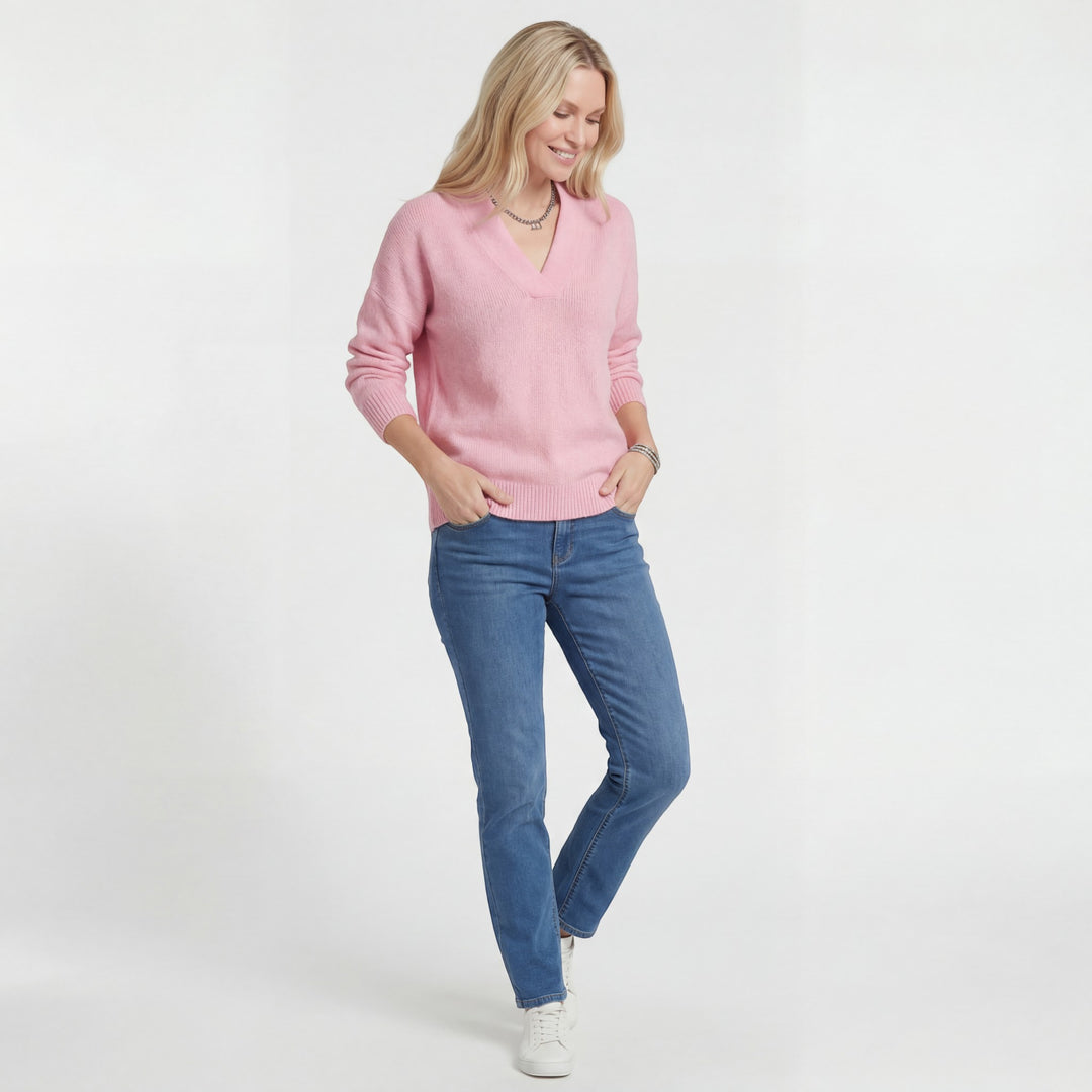 Pull Femme Col V – Coupe Ample Décontractée | Maille Fine Lisse