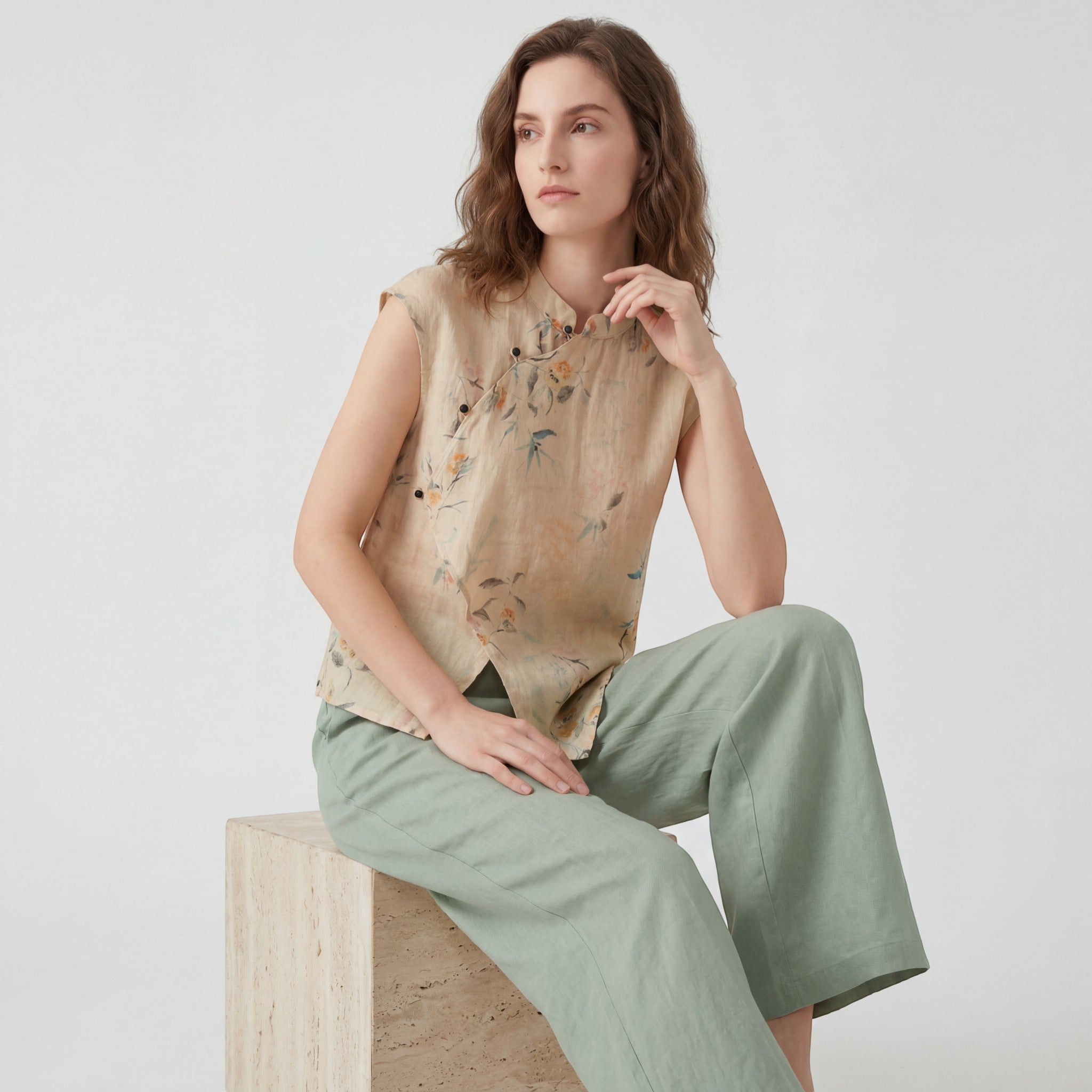 Riche | Blouse Femme Sans Manches en Coton Imprimé Rétro