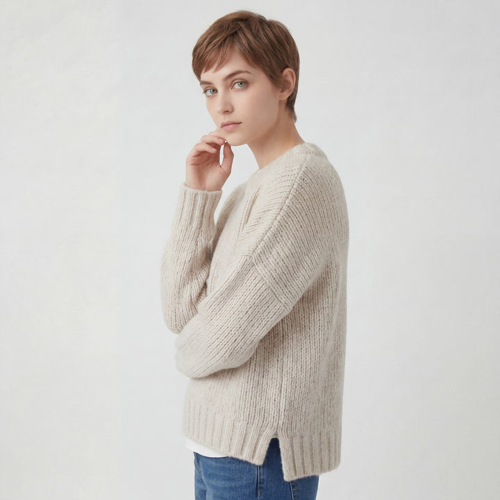 Damenpullover mit Rundhalsausschnitt – lockere, lässige Passform | Strukturiertes Acryl