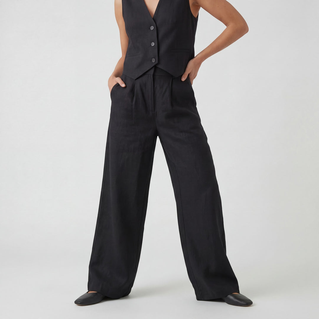 Women's cotton wide-leg pants and cardigan set – Structured fit