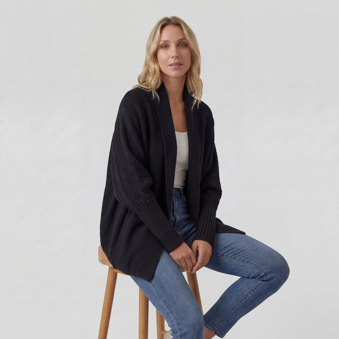 Women's Acrylic Blend Knit Cardigan – Batwing Sleeves, Loose Fit, Open Front