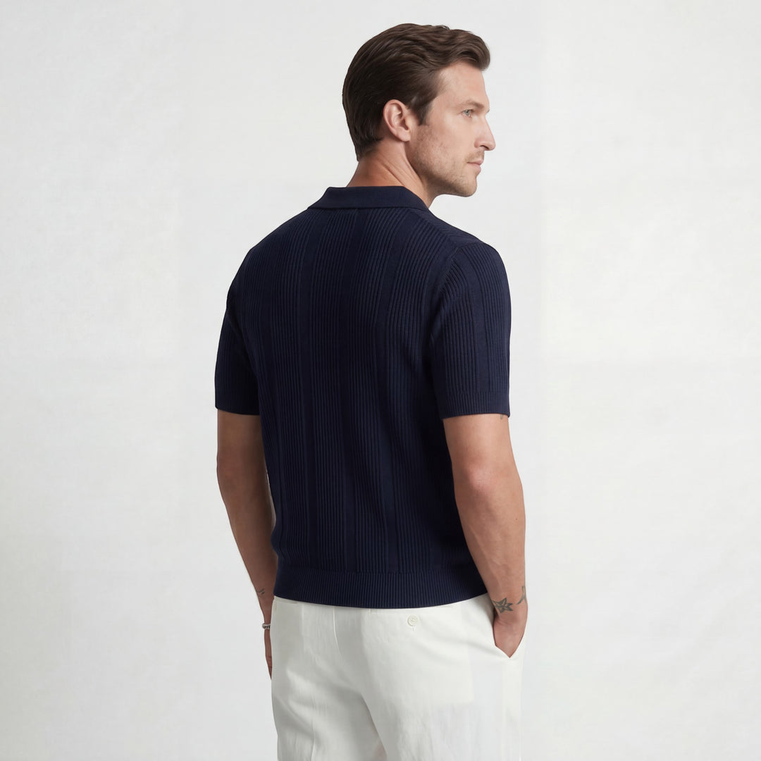 Men's Breathable Knit Polo Shirt – Lightweight Openwork Texture