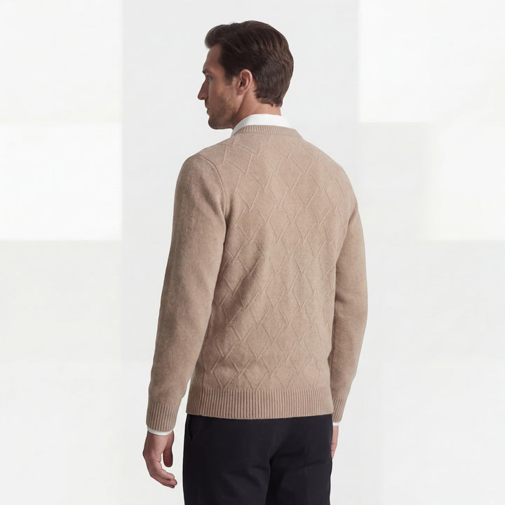 Herrenpullover aus Wollmischgewebe – Rundhalsausschnitt mit Rautenmuster