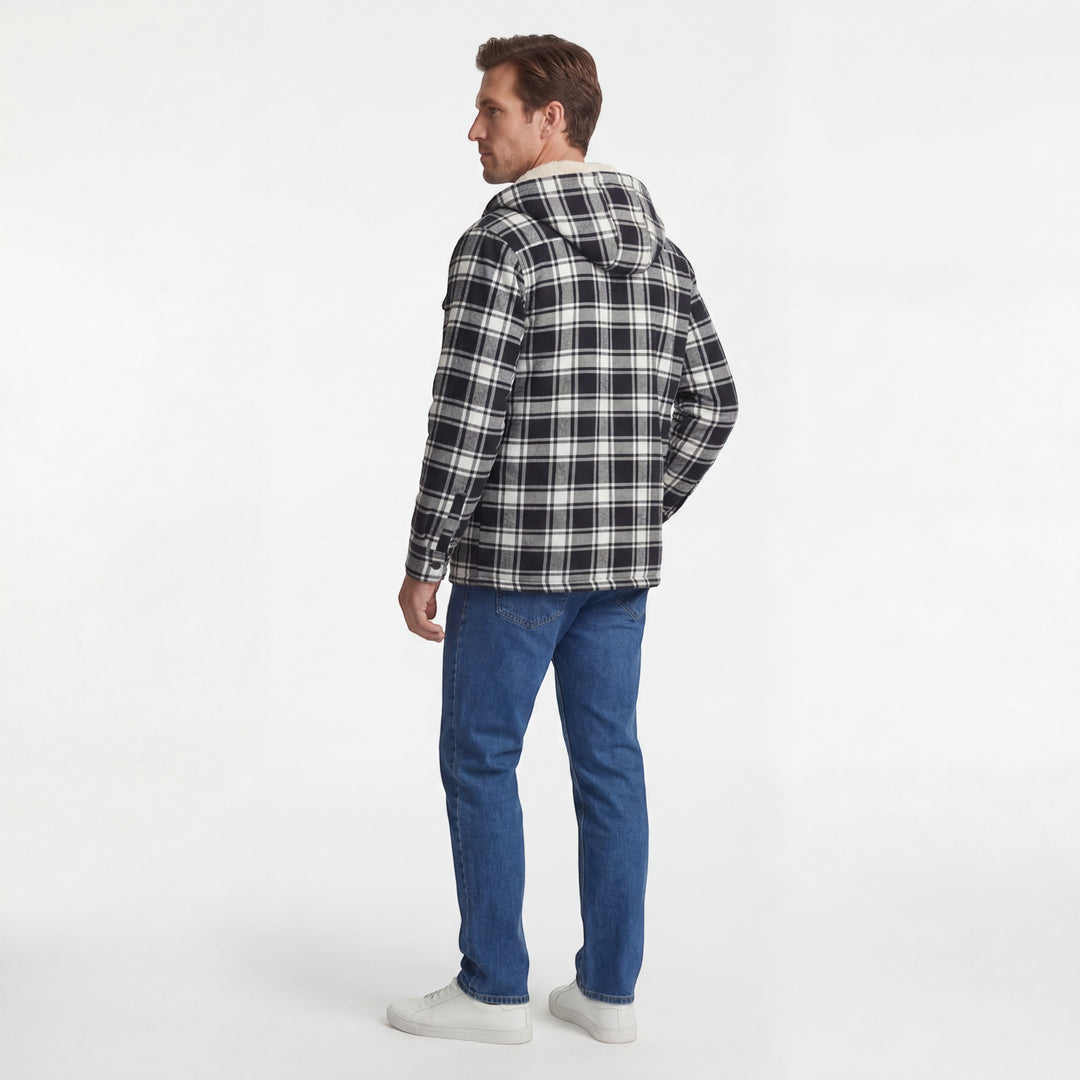 Herren-Kapuzenjacke aus Baumwollmischgewebe – Futter aus kariertem Fleece