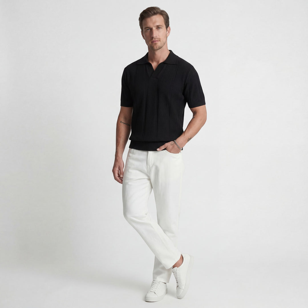 Men's Breathable Knit Polo Shirt – Lightweight Openwork Texture