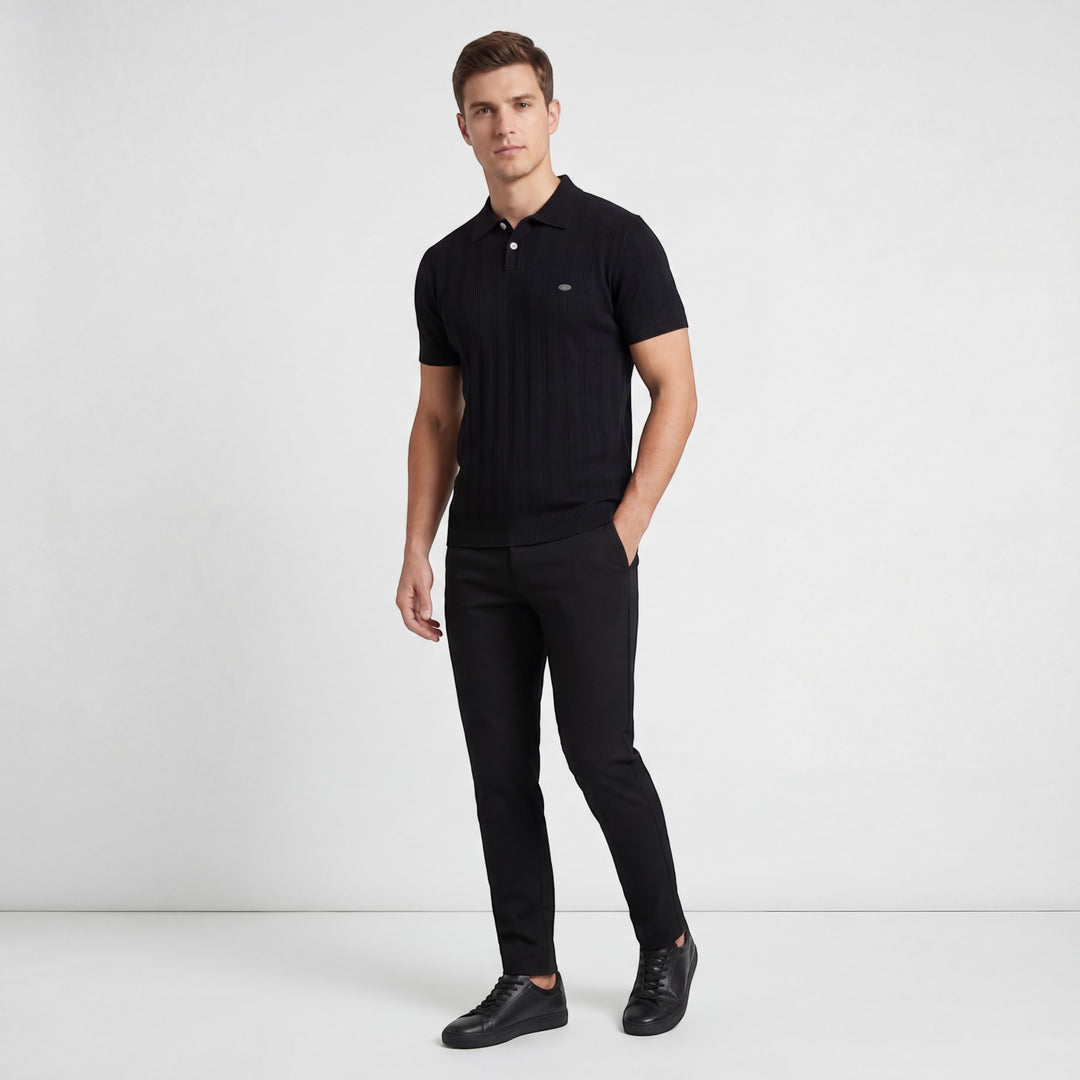 Herre-poloshirt i viskose – strikket poloshirt med korte ærmer og knaplukning ved halsen