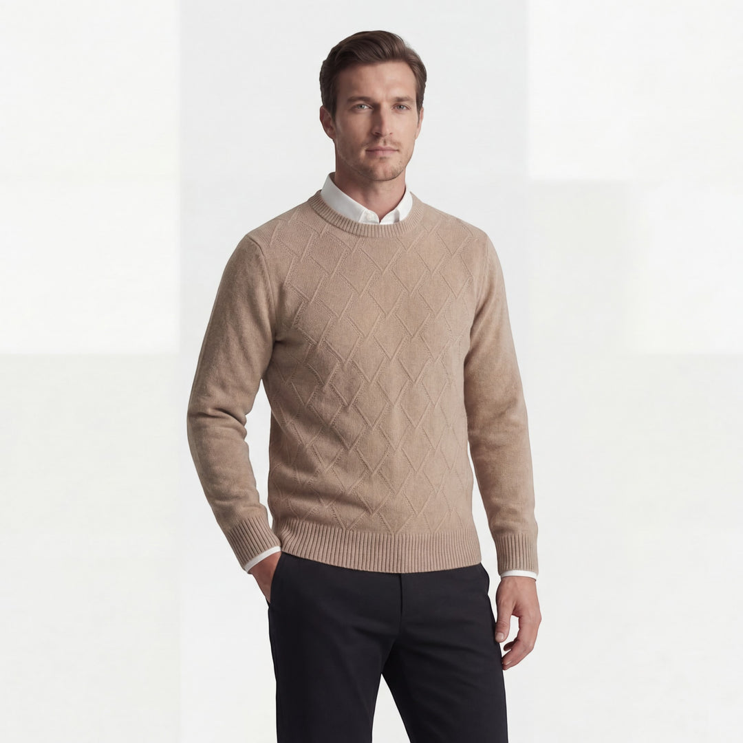 Herrenpullover aus Wollmischgewebe – Rundhalsausschnitt mit Rautenmuster