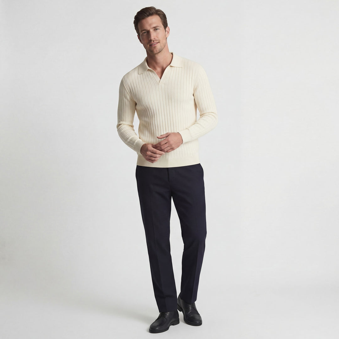 Polo Homme en Maille Viscose – Manches Longues Coupe Décontractée
