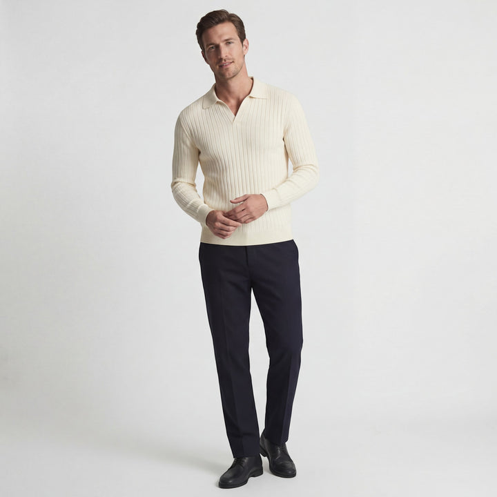 Polo Homme en Maille Viscose – Manches Longues Coupe Décontractée