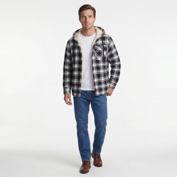 Herren-Kapuzenjacke aus Baumwollmischgewebe – Futter aus kariertem Fleece