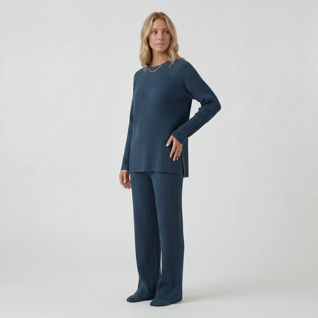 Ensemble en maille côtelée femme – Coupe souple décontractée