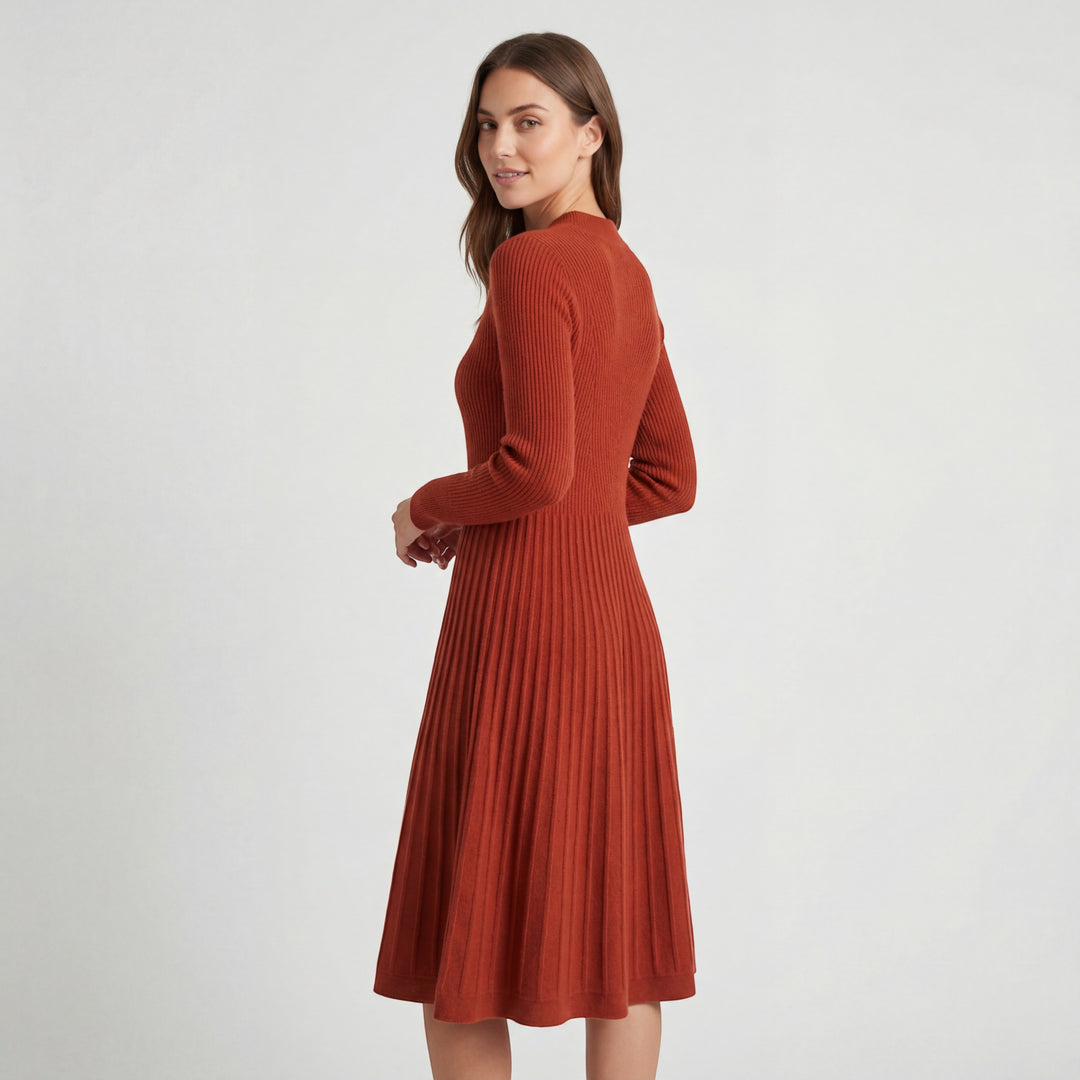 Women's cashmere knit midi dress – Long sleeves, relaxed fit