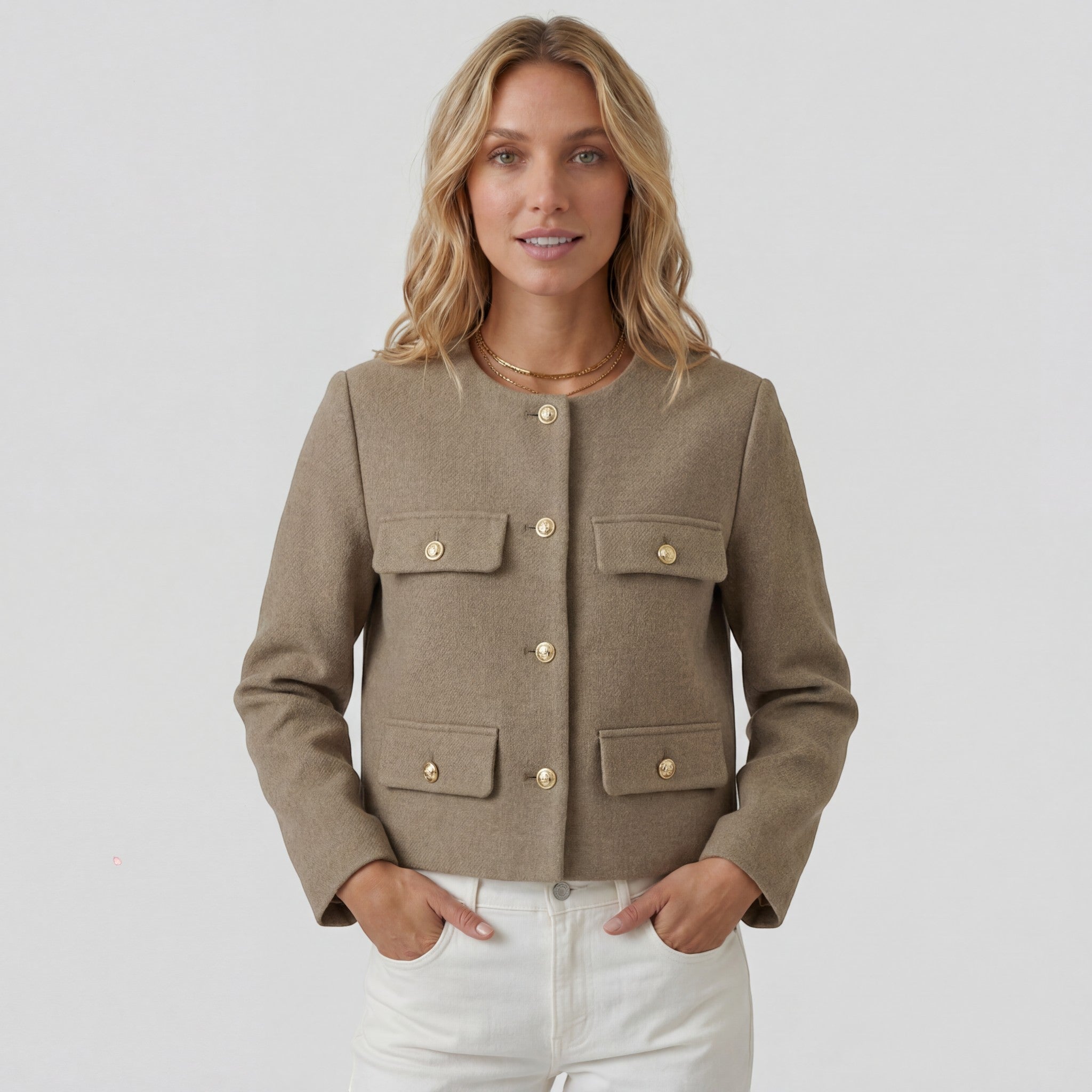 Blazer court femme en tissu – Coupe structurée légèrement ample