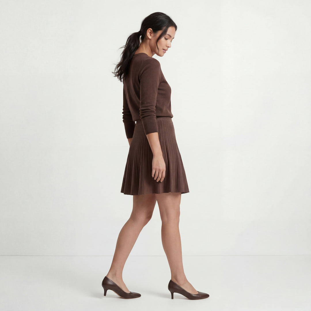 Plisseret miniskirt til kvinder i strik – Høj talje og udsvunget snit