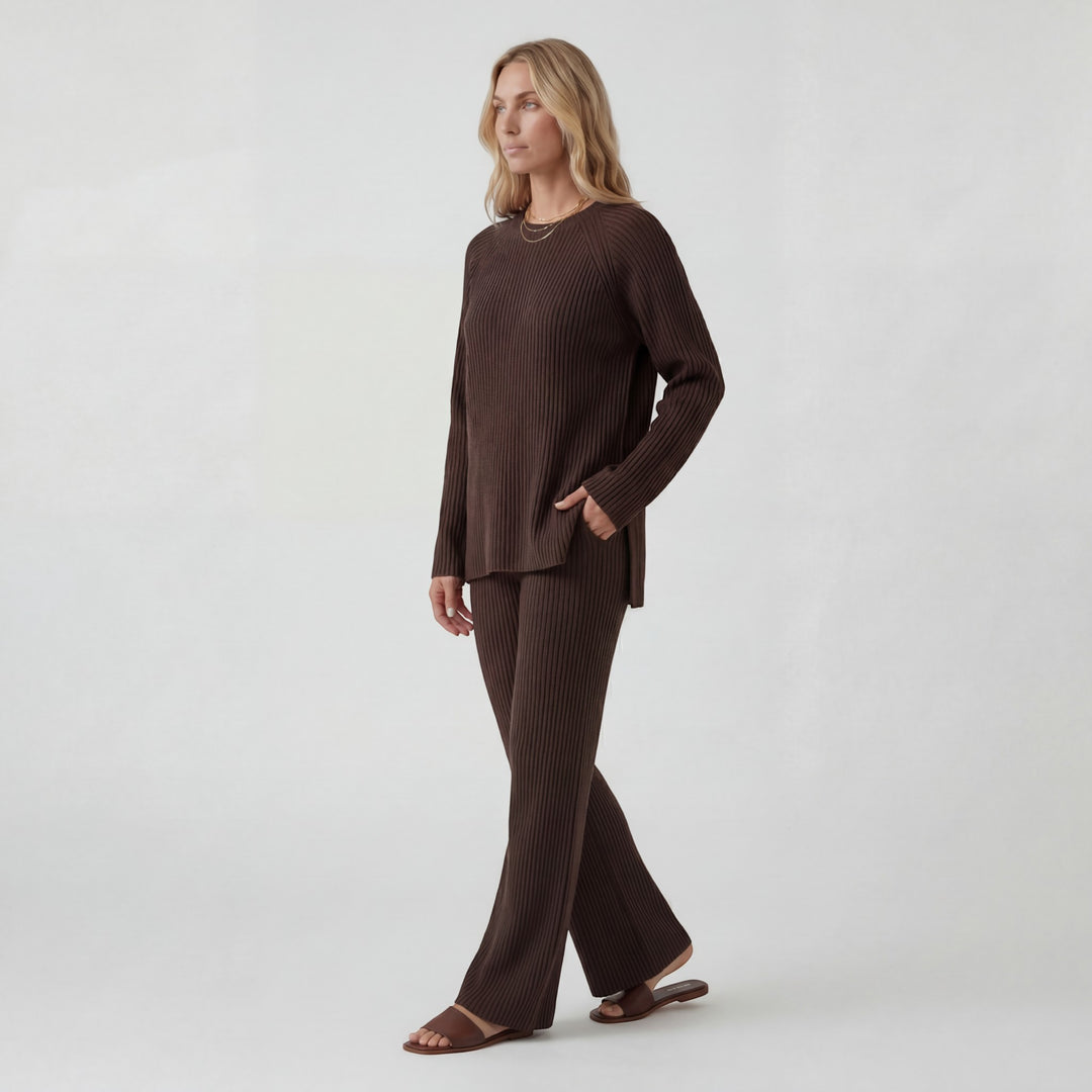 Ensemble en maille côtelée femme – Coupe souple décontractée