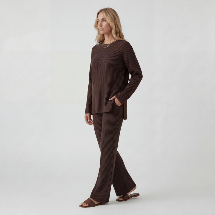 Ensemble en maille côtelée femme – Coupe souple décontractée