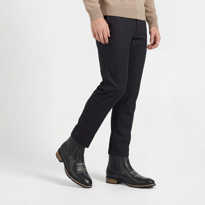 Bottines homme en cuir brodé – Talon carré sans lacets