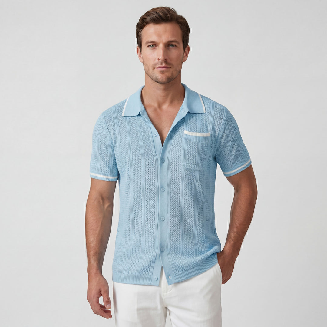 Chemise homme en maille manches courtes – Coupe boutonnée respirante
