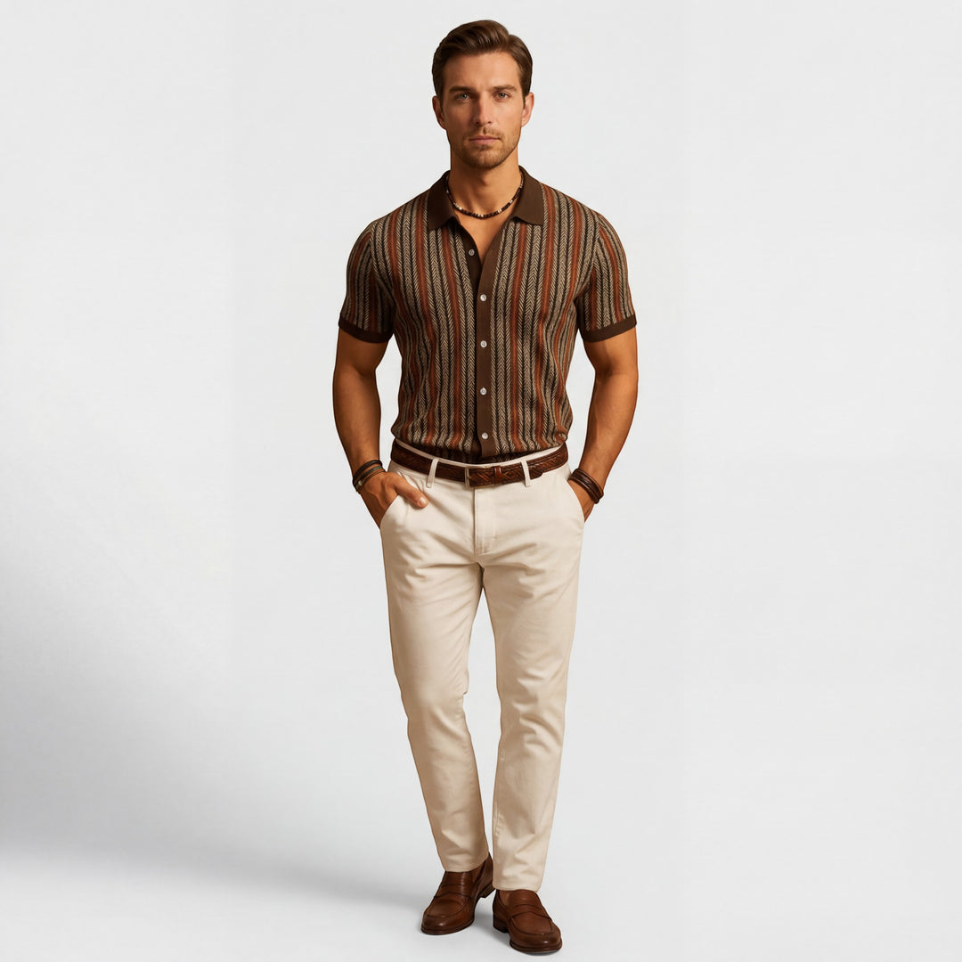 Polo homme en maille jacquard – Manches courtes coupe confortable