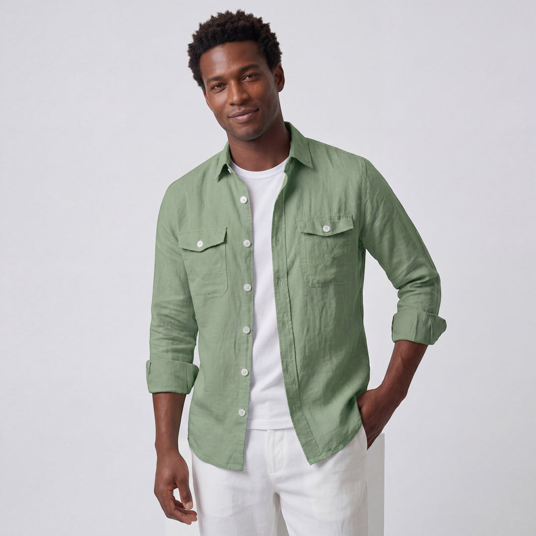 Chemise homme en lin manches longues – Coupe décontractée boutonnée