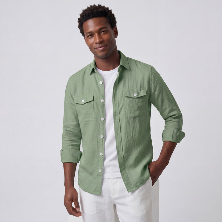 Chemise homme en lin manches longues – Coupe décontractée boutonnée