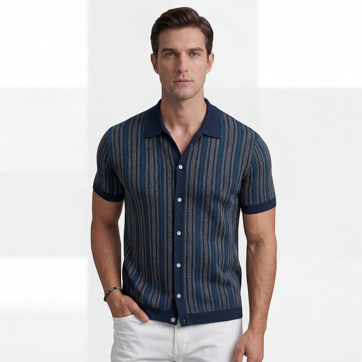 Polo homme en maille jacquard – Manches courtes coupe confortable