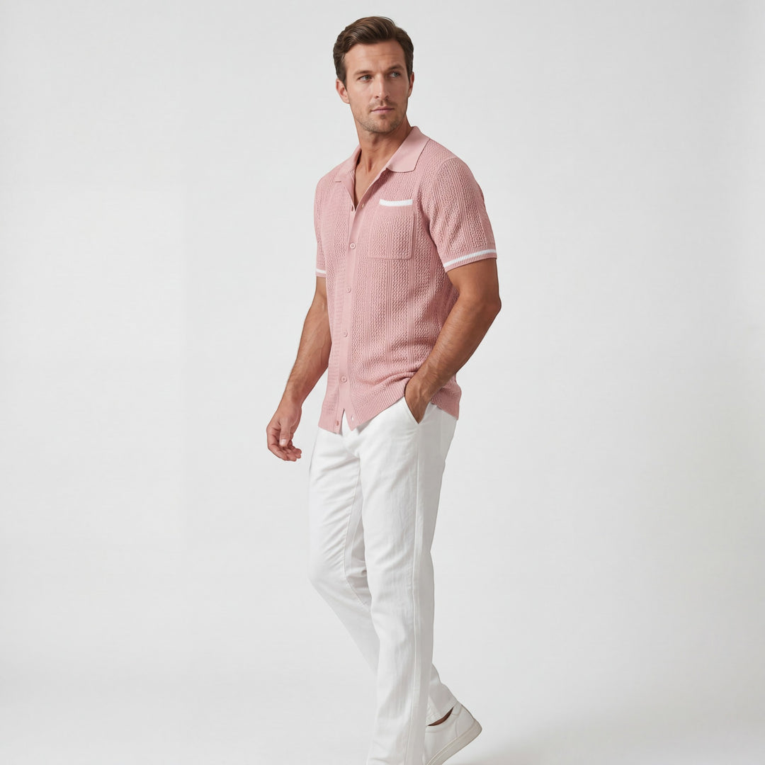 Chemise homme en maille manches courtes – Coupe boutonnée respirante