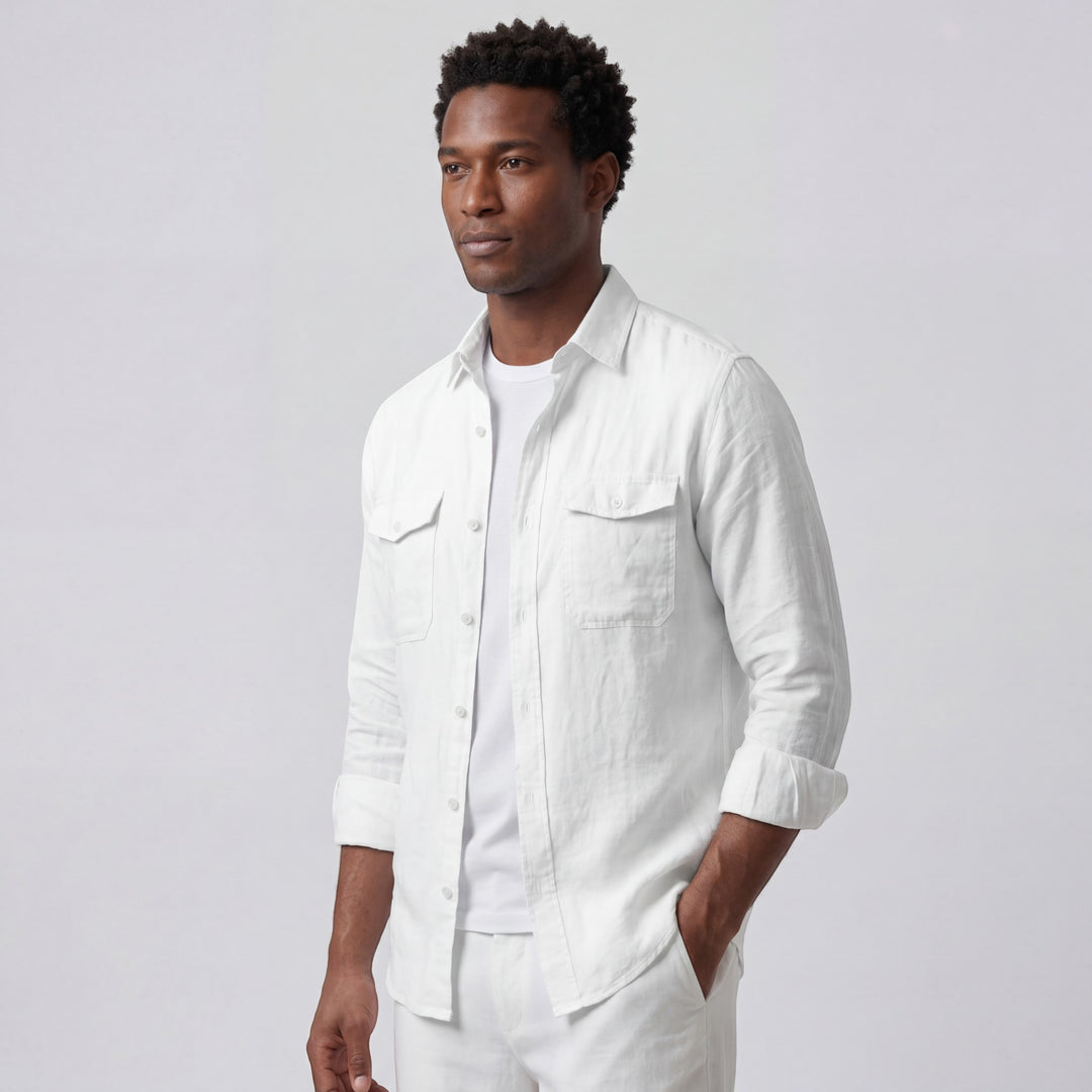 Chemise homme en lin manches longues – Coupe décontractée boutonnée