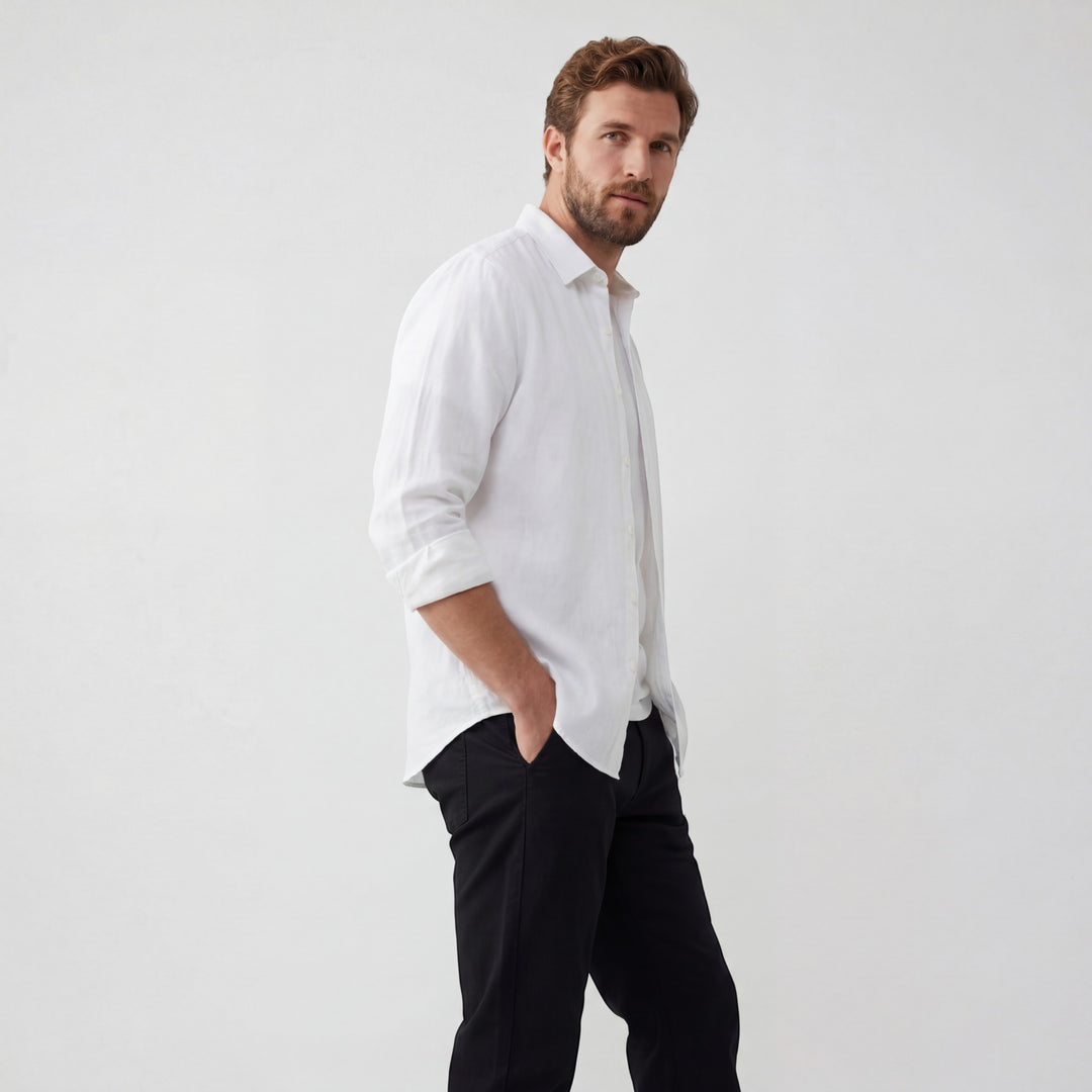 Chemise homme en lin manches longues – Coupe décontractée casual
