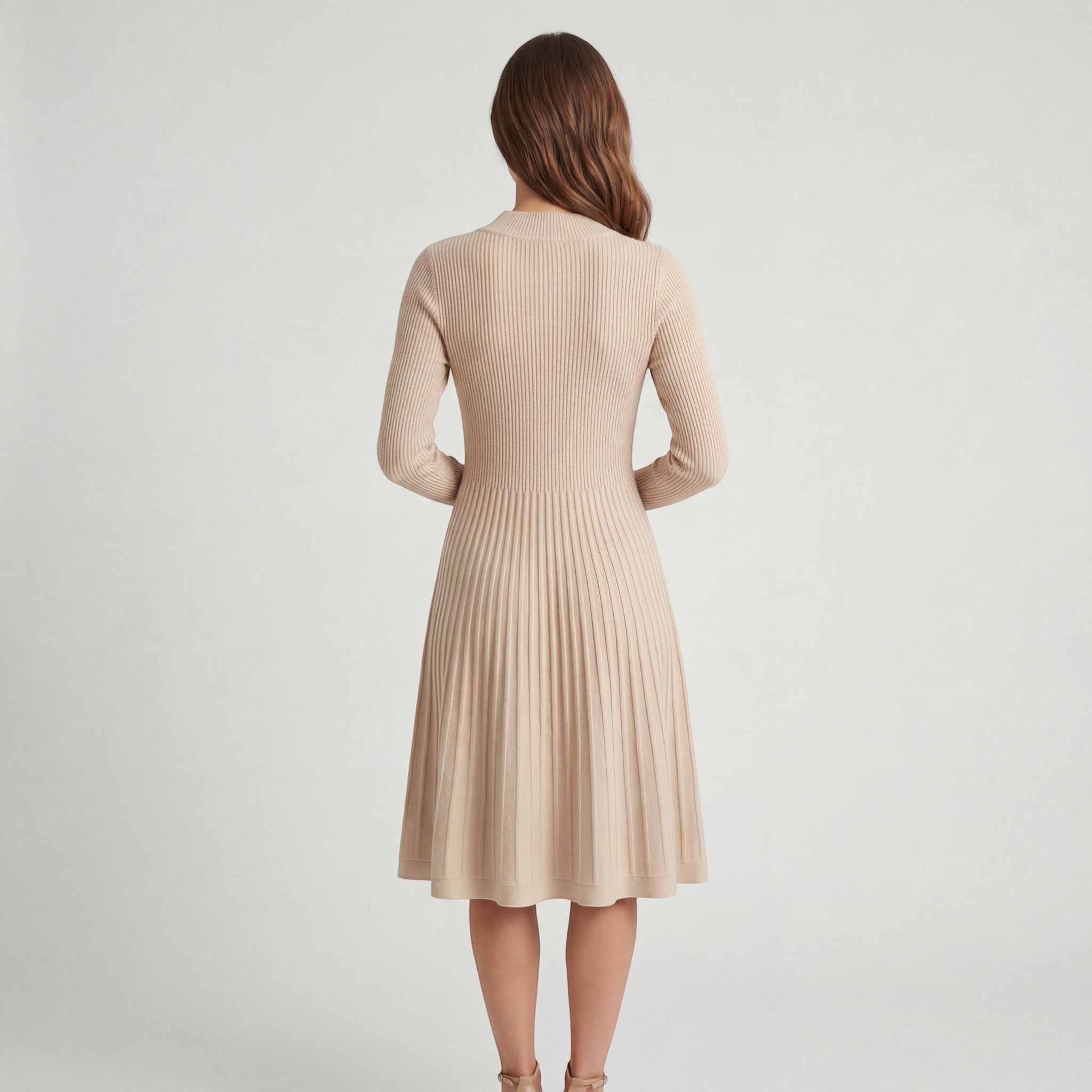 Robe midi femme en maille cachemire – Manches longues coupe décontractée