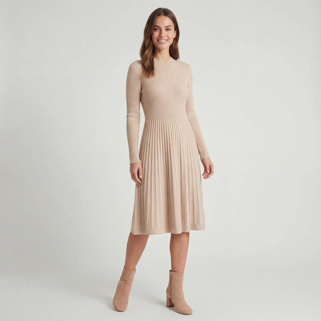 Women's cashmere knit midi dress – Long sleeves, relaxed fit