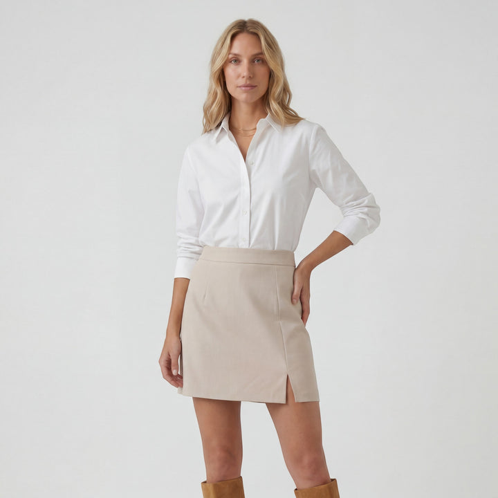 A-Linien-Minirock aus Stoff für Damen – Hohe Taille mit Schlitz