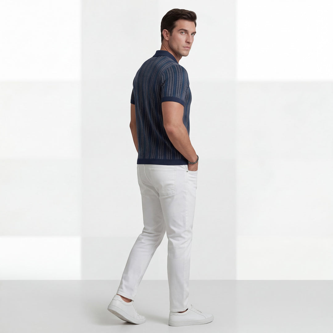 Polo homme en maille jacquard – Manches courtes coupe confortable