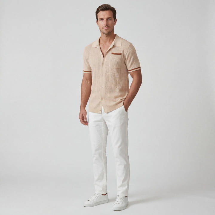 Chemise homme en maille manches courtes – Coupe boutonnée respirante