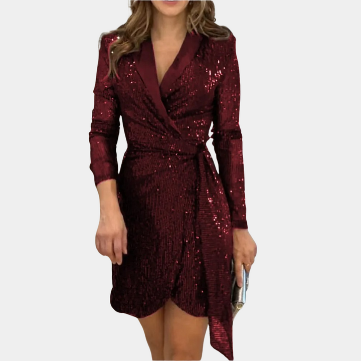 Robe Mini à Sequins pour Femme – Coupe Ajustée Style Portefeuille