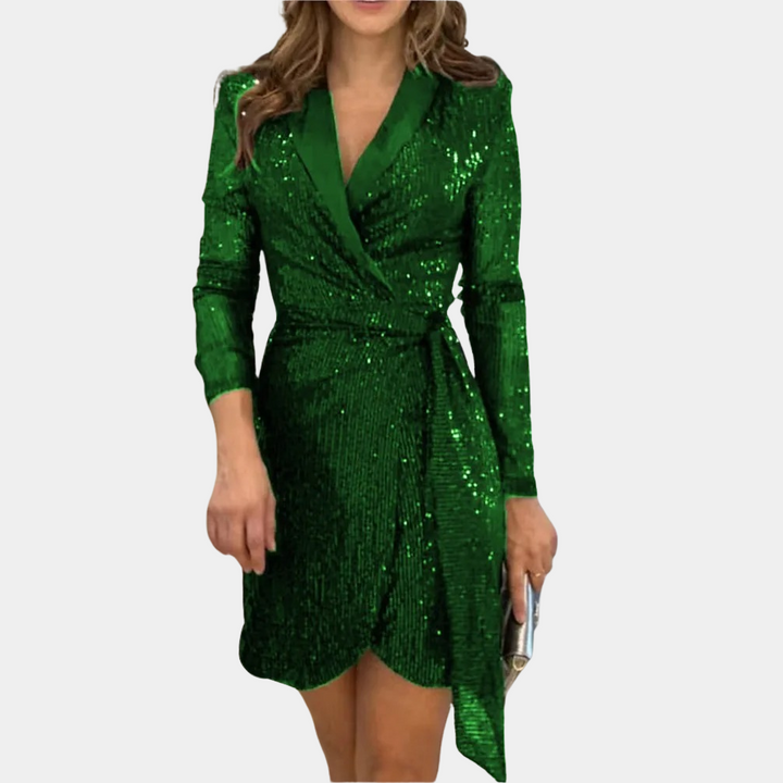 Robe Mini à Sequins pour Femme – Coupe Ajustée Style Portefeuille
