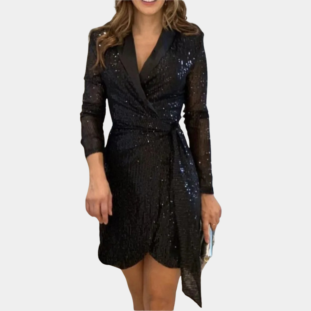 Robe Mini à Sequins pour Femme – Coupe Ajustée Style Portefeuille