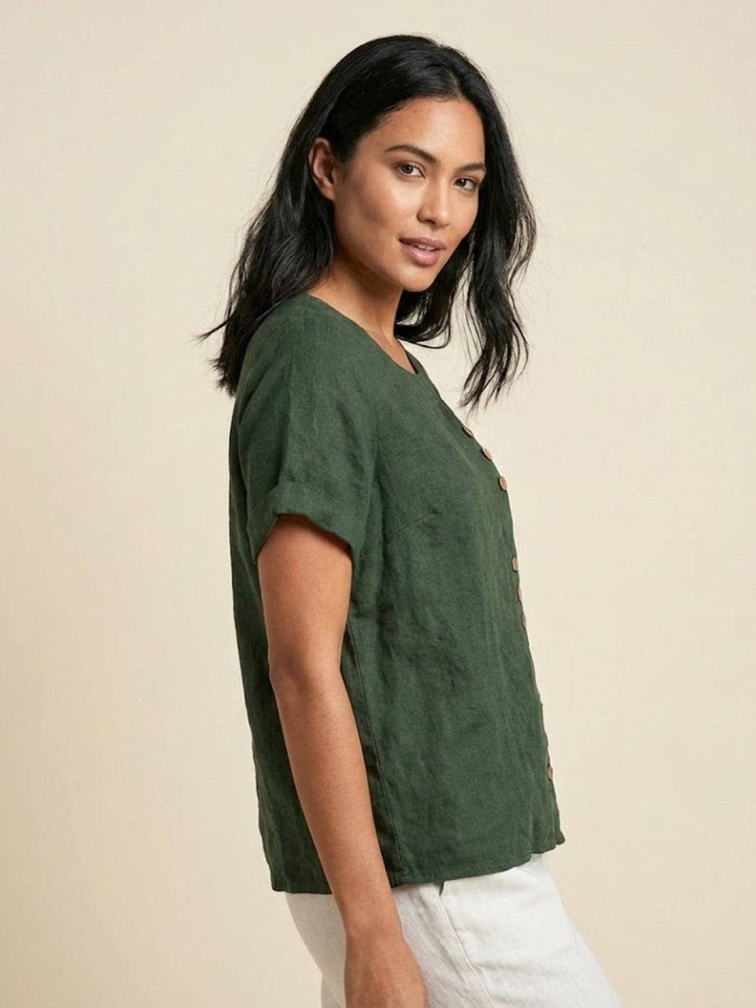 Blouse Femme en Lin Décontractée – Coupe Ample à Boutons Asymétriques