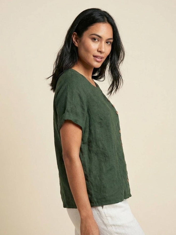 Blouse Femme en Lin Décontractée – Coupe Ample à Boutons Asymétriques